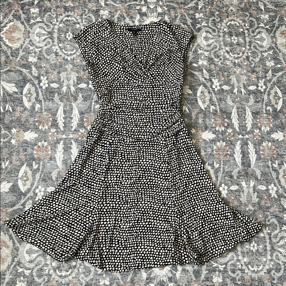 Chaps Black and Cream Fit and Flare Midi Dress